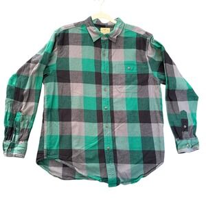 Blue Mountain Flannel Shirt Mens‎ Large Green Plaid Cotton Button Down Outdoor